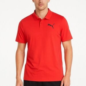 Puma Men's Polo Shirt Red Sz L Essentials Logo Short-Sleeve Athletic Golf Casual